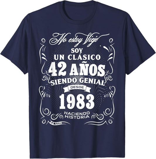 Vintage 42nd Birthday Men Funny 1983 42 Birthday Spanish T-Shirt - T-Shirt | Navy