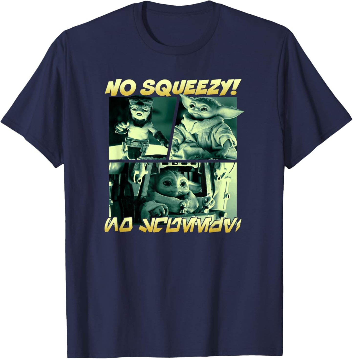 Star Wars: The Mandalorian No Squeezy! Retro Panels Poster T-Shirt - T-Shirt | Navy
