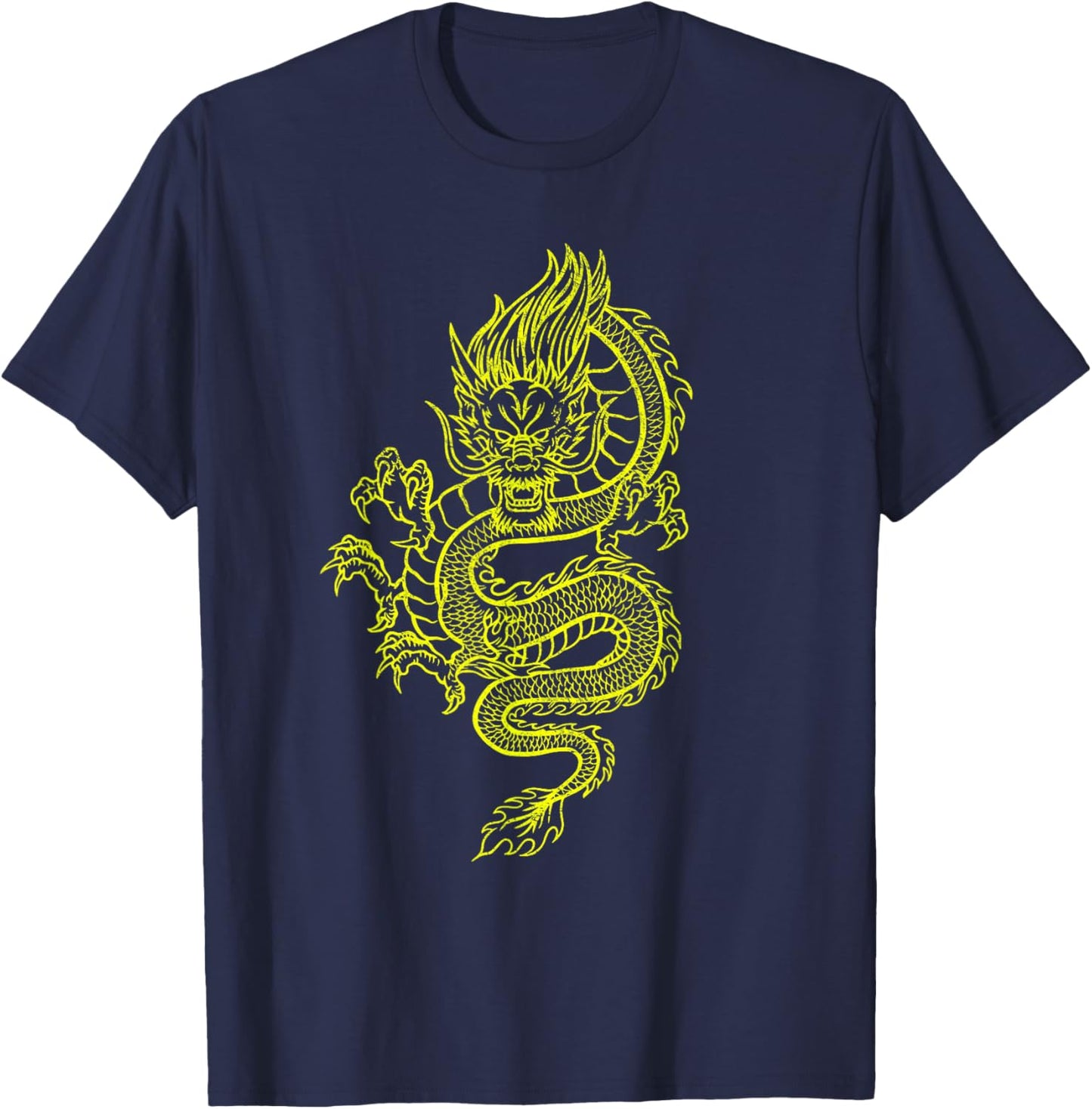 Large Yellow Dragon Graphic Design T-Shirt - T-Shirt | Navy