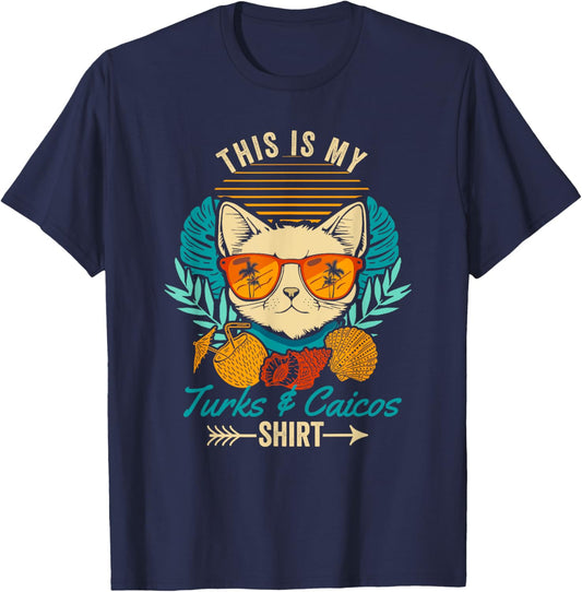 This is my Turks and Caicos Shirt Retro Cat Summer Vacation Men Women T-Shirt - T-Shirt | Navy