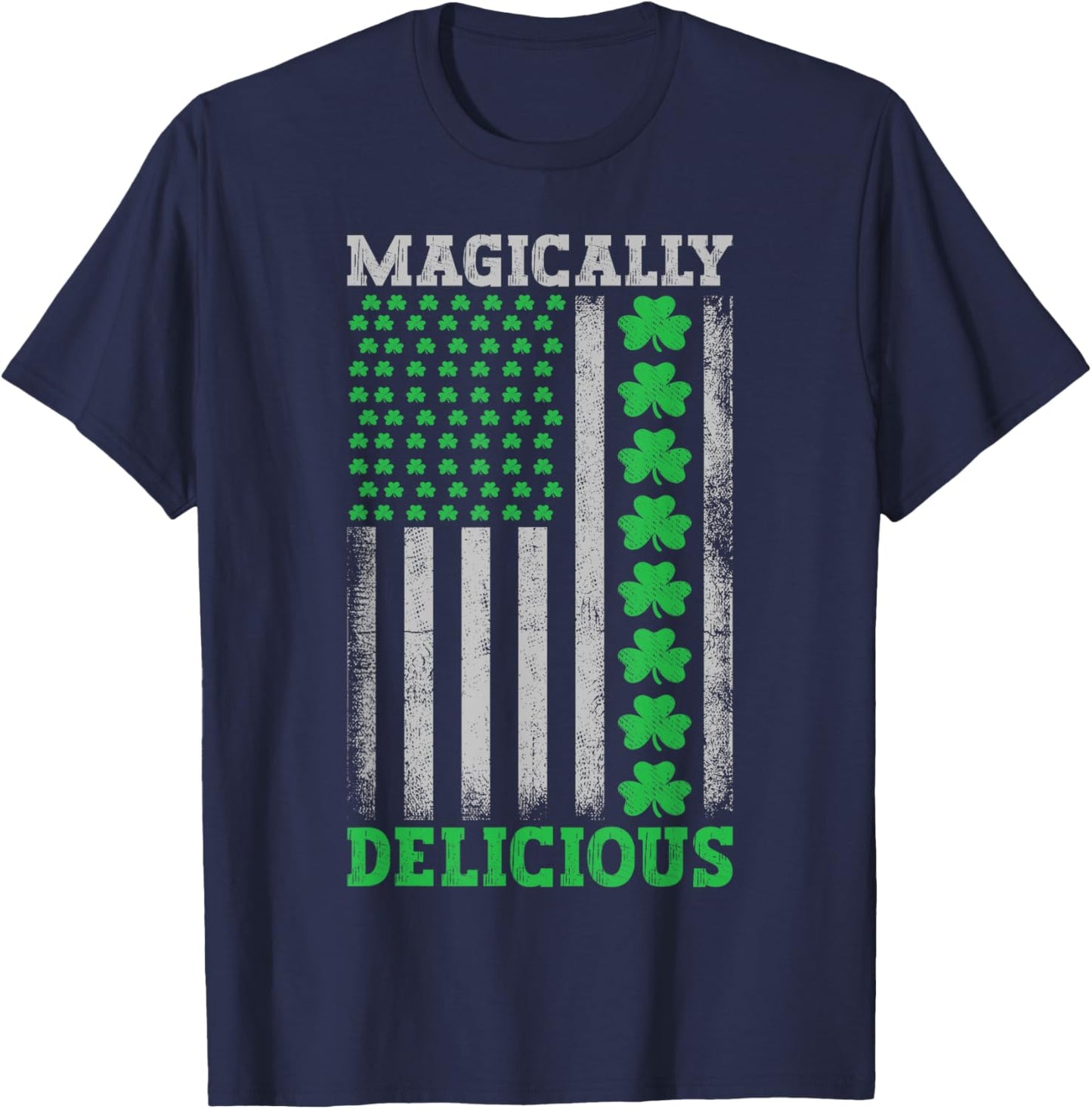 Magically Delicious Lucky Clover Distressed American Flag Kids Men T-Shirt - T-Shirt | Navy
