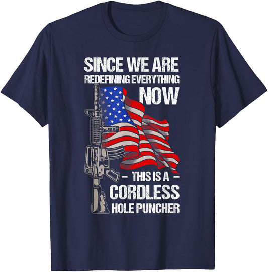 Funny Gun Lover Cordless Hole Puncher Vintage American Flag Small T-Shirt - T-Shirt | Navy