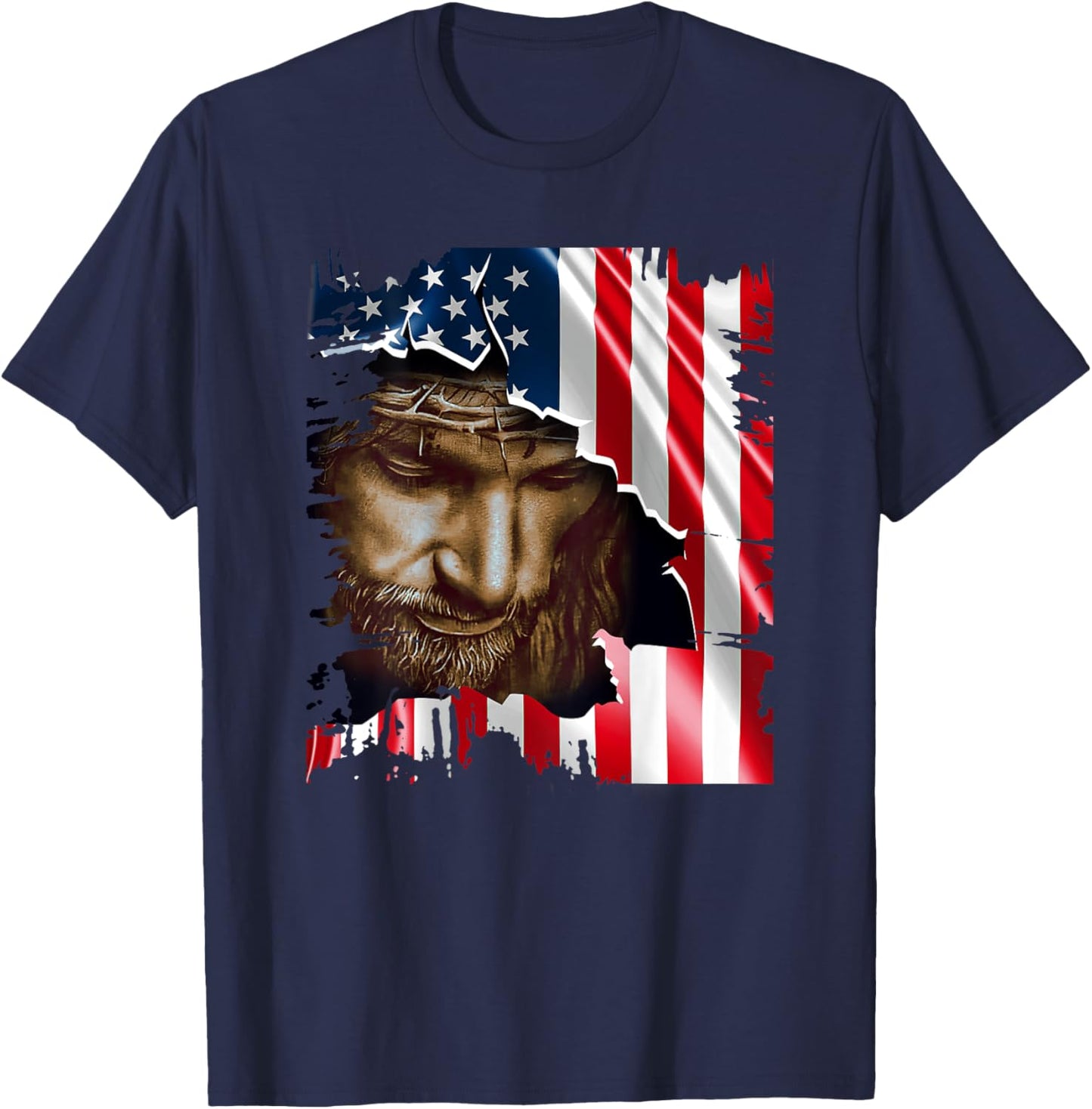 Jesus Christ American Flag US Pride Patriotic Christian Men T-Shirt - T-Shirt | Navy