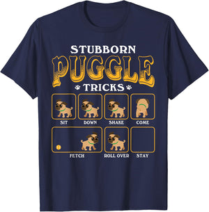 Stubborn Puggle Tricks - Cute Color Graphic T-Shirt - T-Shirt | Navy