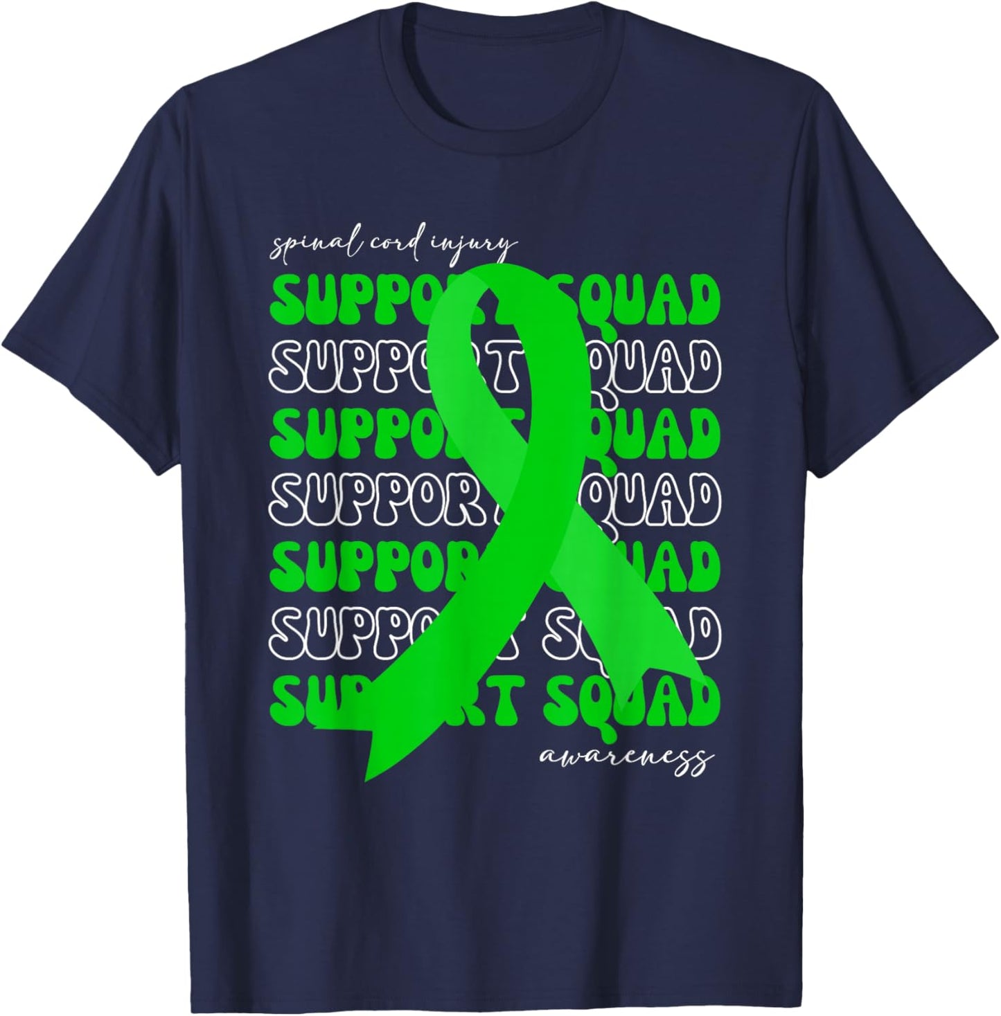 Support Squad Spinal Cord Injury Awareness Ribbon Fighter T-Shirt - T-Shirt | Navy