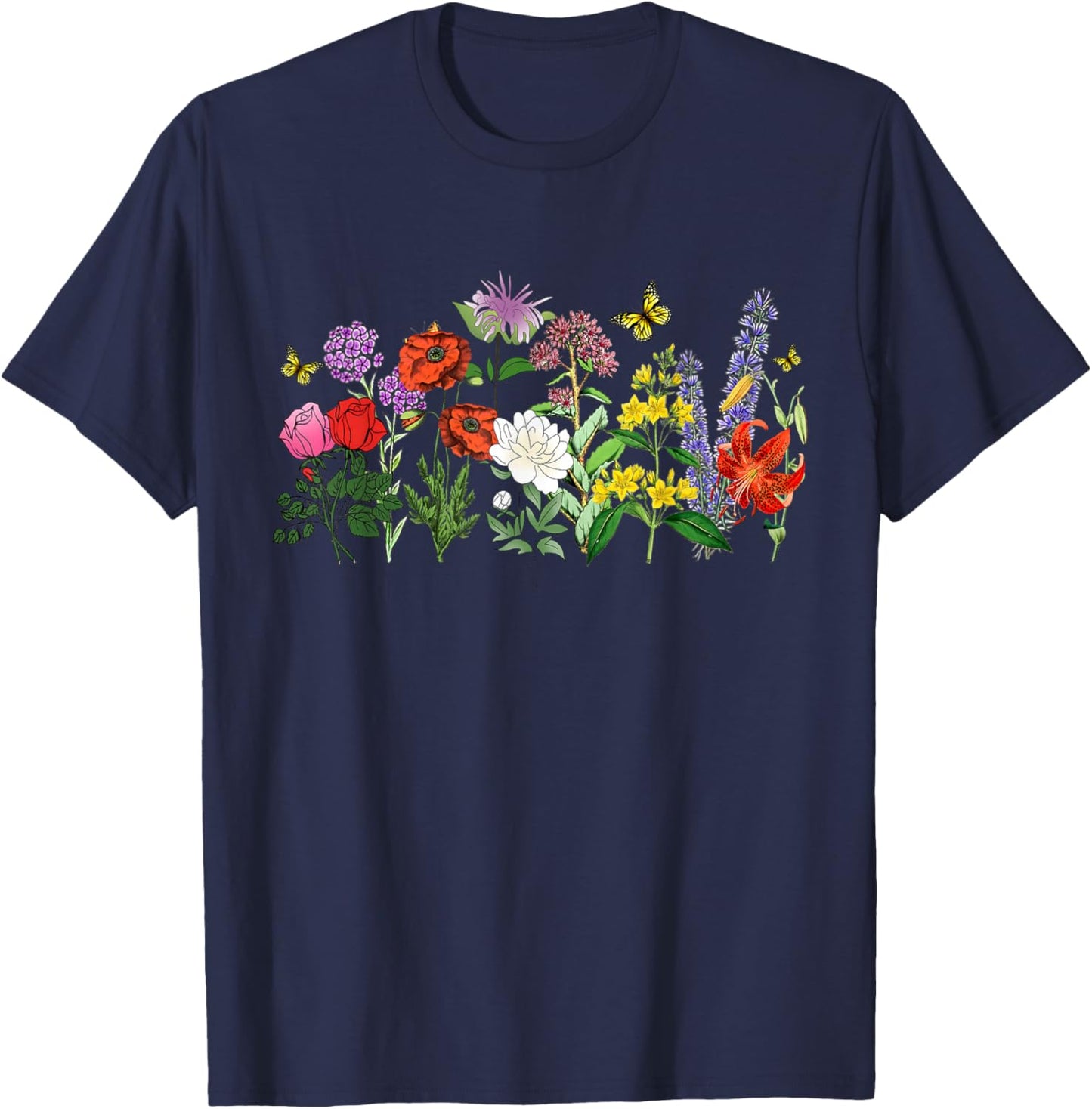 Women Wildflower Summer Flowers Blooming Floral Graphic T-Shirt - T-Shirt | Navy