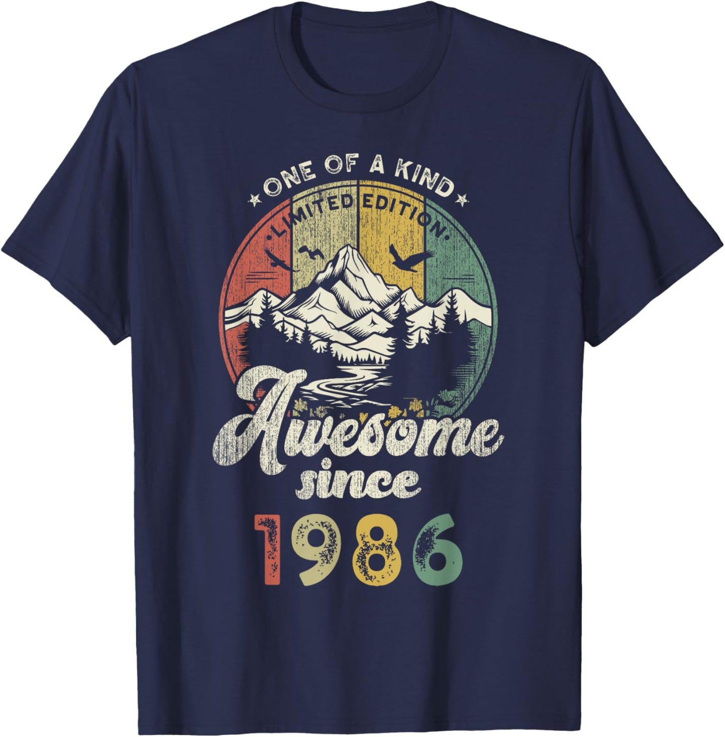 39th Birthday Mountains Retro Awesome Since 1986 T-Shirt - T-Shirt | Navy
