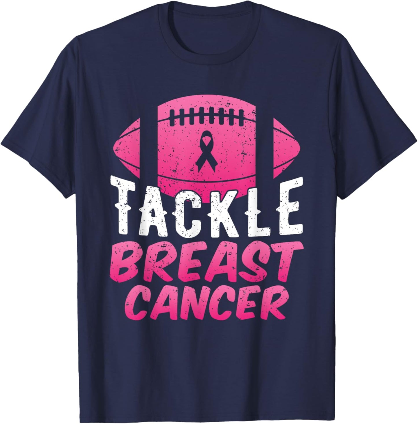 Tackle Breast Cancer Football Pink Ball Ribbon Awareness T-Shirt - T-Shirt | Navy