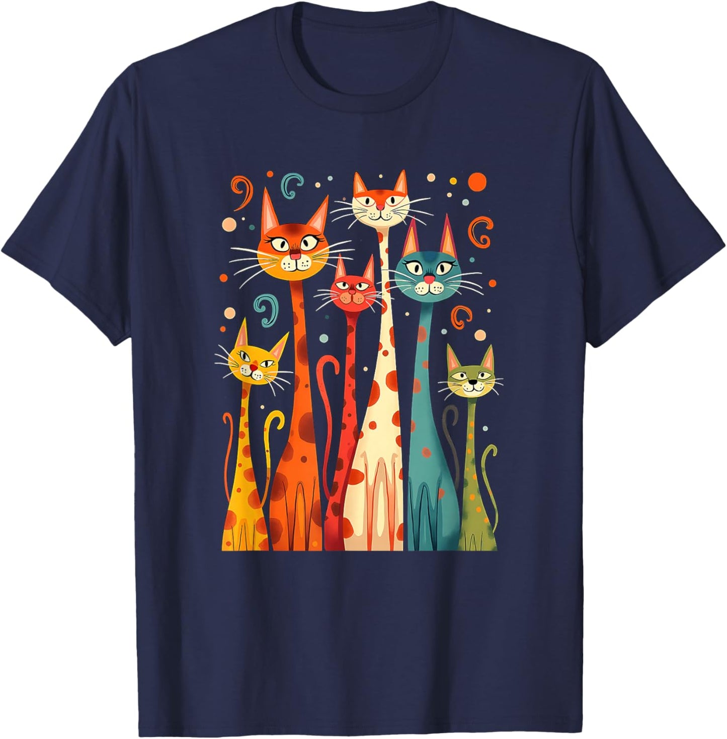 Cute Vintage Retro Mid-Century Long Neck Cats 50s 60s Style T-Shirt - T-Shirt | Navy