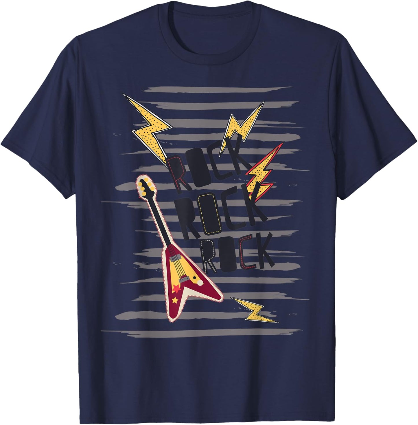 Rock Star Guitar Rock & Roll Retro 80s Birthday Musician Dad T-Shirt - T-Shirt | Navy