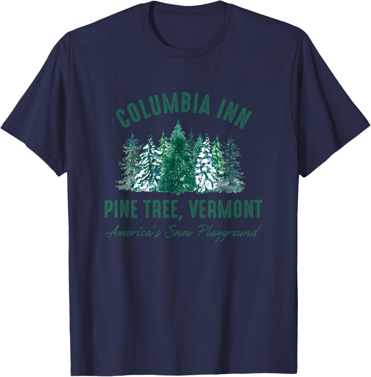 Pine Tree Vermont Always A White Christmas Tree T-Shirt - T-Shirt | Navy