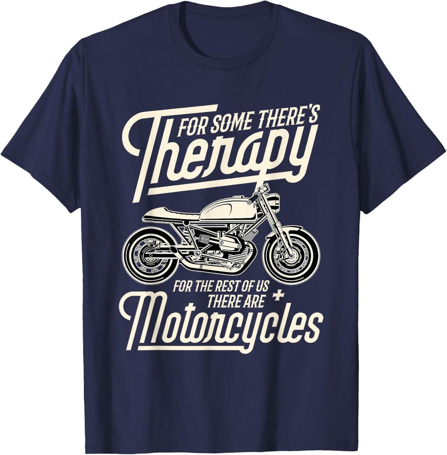 Funny Motorcycle Rider Therapy - Vintage Biker Gift Short Sleeve T-Shirt - T-Shirt | Navy