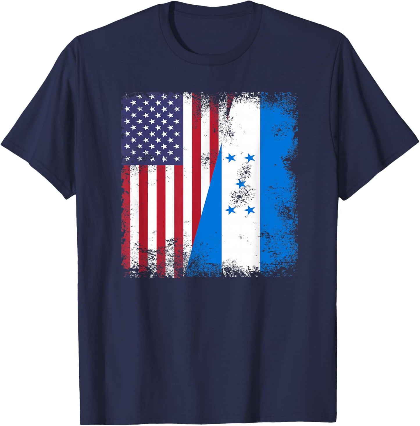 Half Honduran Flag | Vintage Honduras USA Gift T-Shirt - T-Shirt | Navy