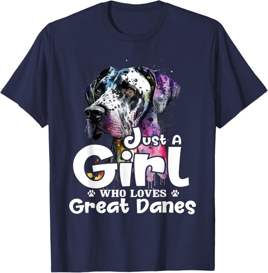 Just A Girl Who Loves Great Danes - Puppy Owner Dog Lover T-Shirt - T-Shirt | Navy