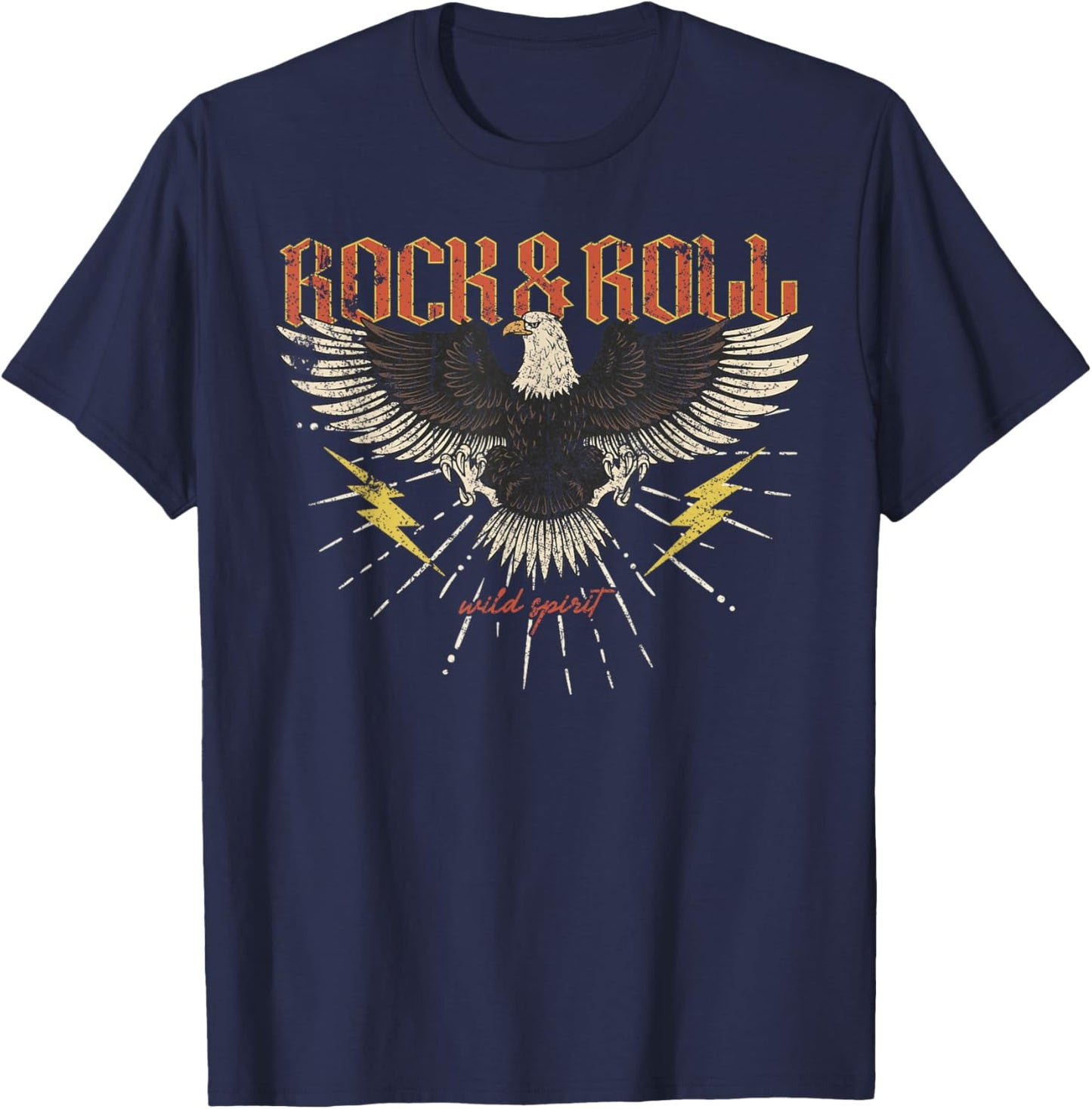 Rock and Roll Eagle Vintage ROCK Music Freedom T-Shirt - T-Shirt | Navy
