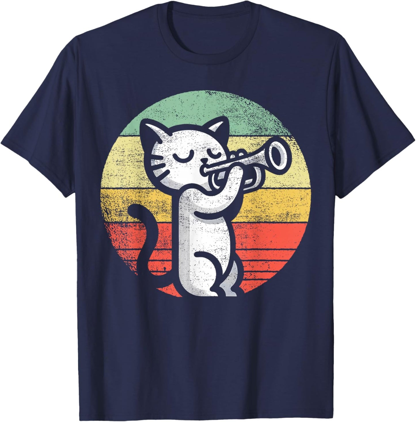 Trumpet Player I Cat Plays Trumpet T-Shirt - T-Shirt | Navy