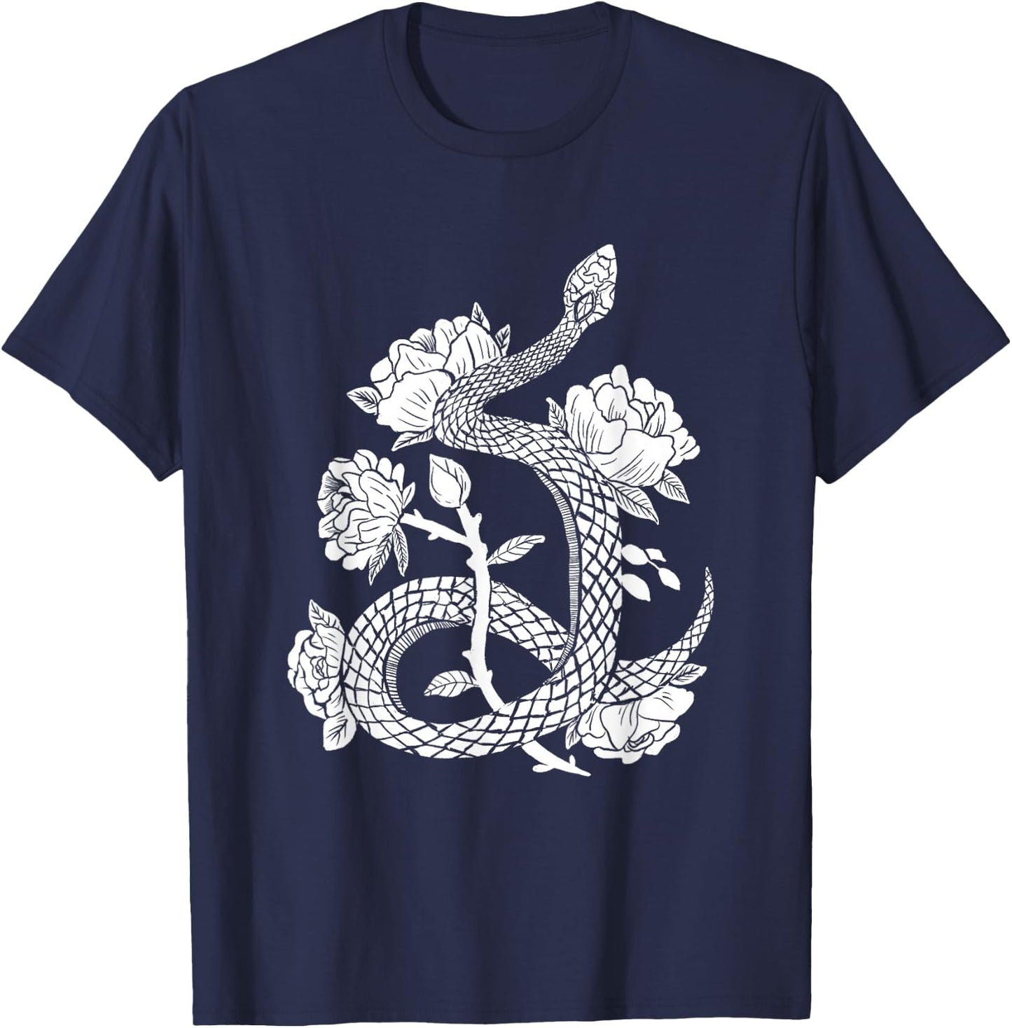 Snake & Flowers Gothic Witchy Punk T-Shirt - T-Shirt | Navy