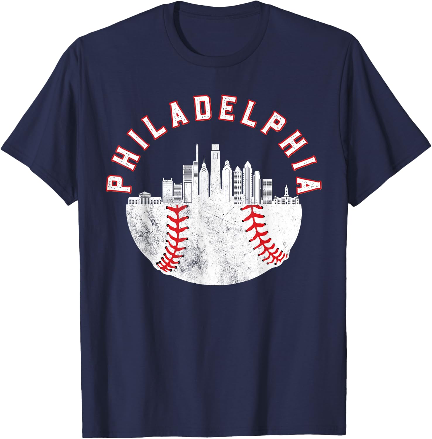 Vintage Philadelphia Skyline Retro Cityscape T-Shirt - T-Shirt | Navy