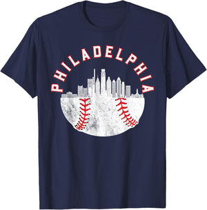 Vintage Philadelphia Skyline Retro Cityscape T-Shirt - T-Shirt | Navy