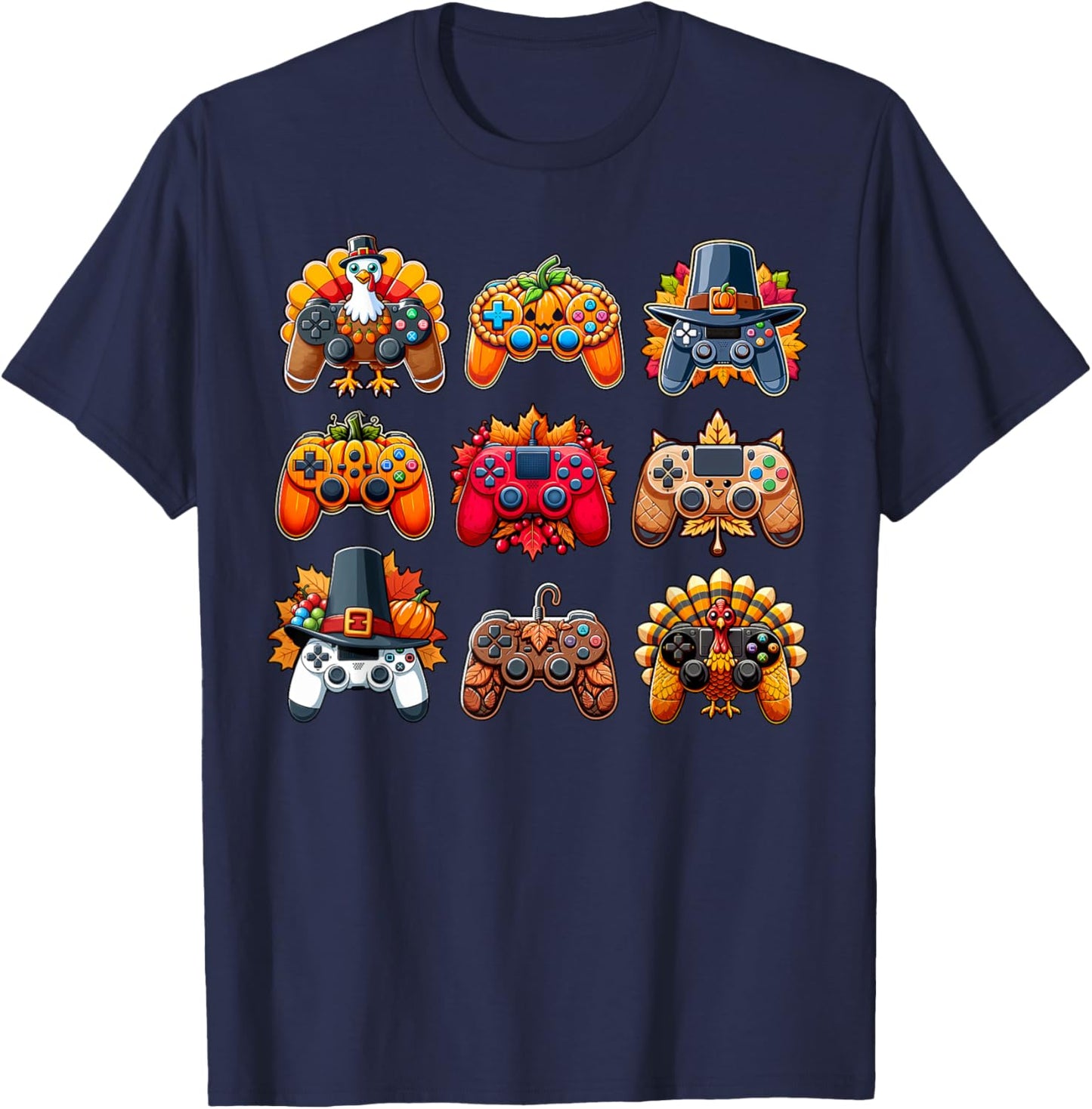 Thanksgiving Skeleton Zombie Gaming Controllers Boys Kids T-Shirt - T-Shirt | Navy