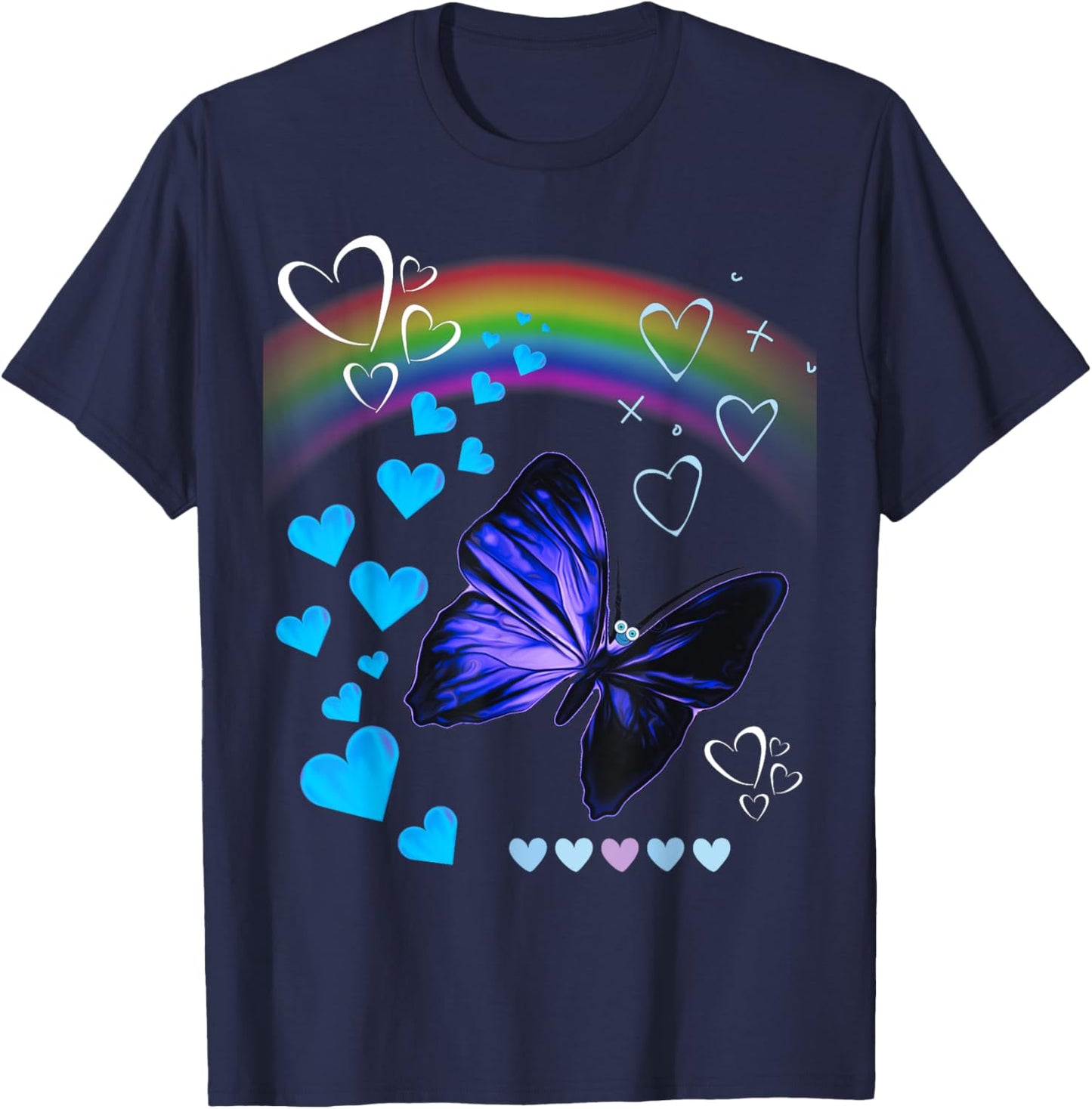 Butterflies Lovers By The Rainbow Butterfly Design T-Shirt - T-Shirt | Navy