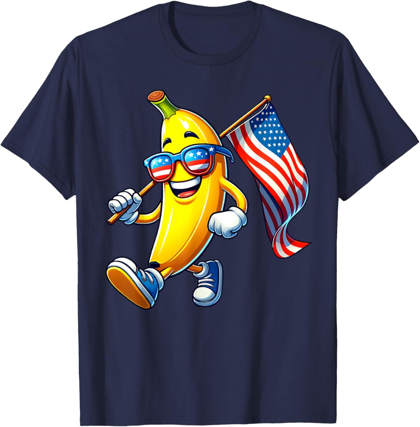 Banana 4th July USA Flag Patriotic America Mom Dad Kids T-Shirt - T-Shirt | Navy