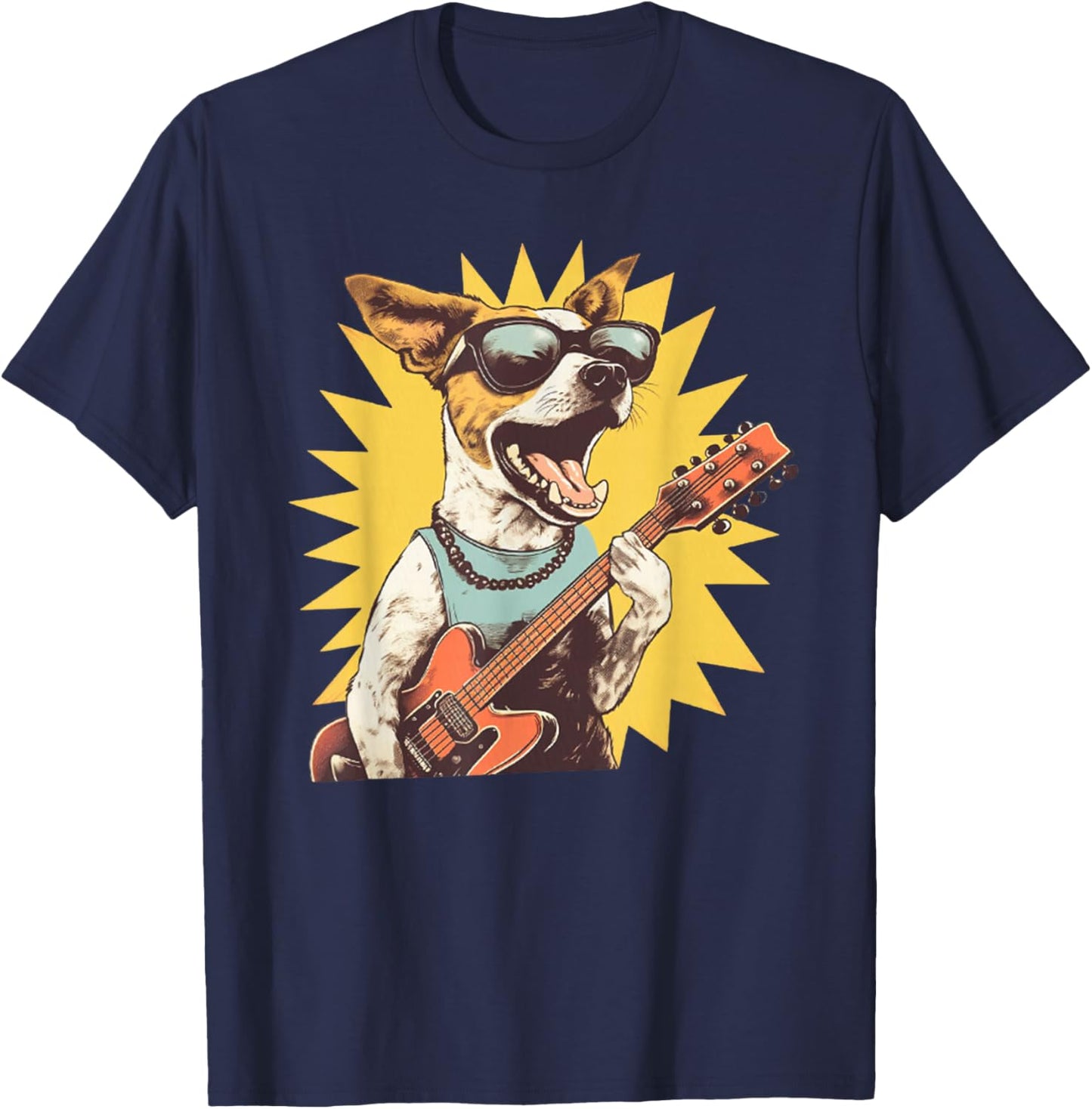 Jack Russell Terrier Playing Guitar Rock Star Dog Rocker T-Shirt - T-Shirt | Navy