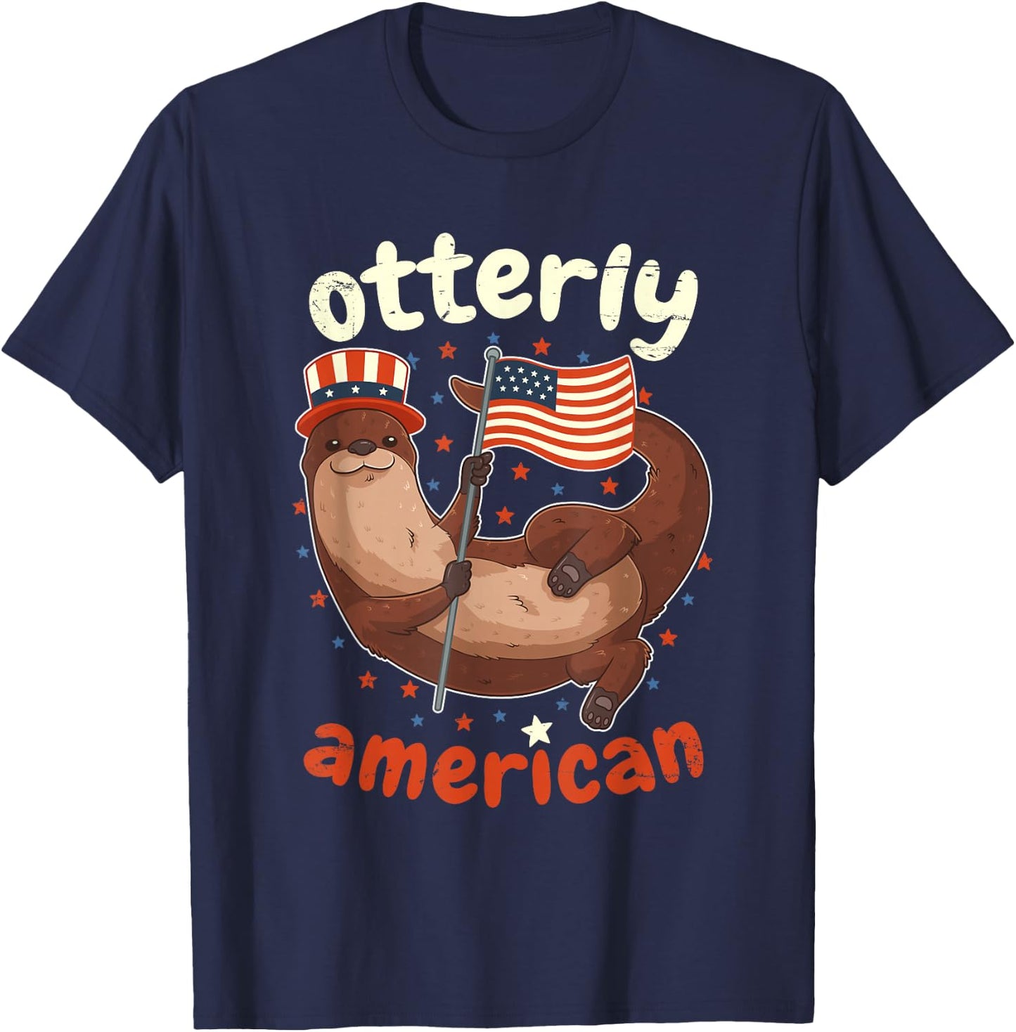 Patriotic Oteric American Flag 4th of July Otter T-Shirt - T-Shirt | Navy