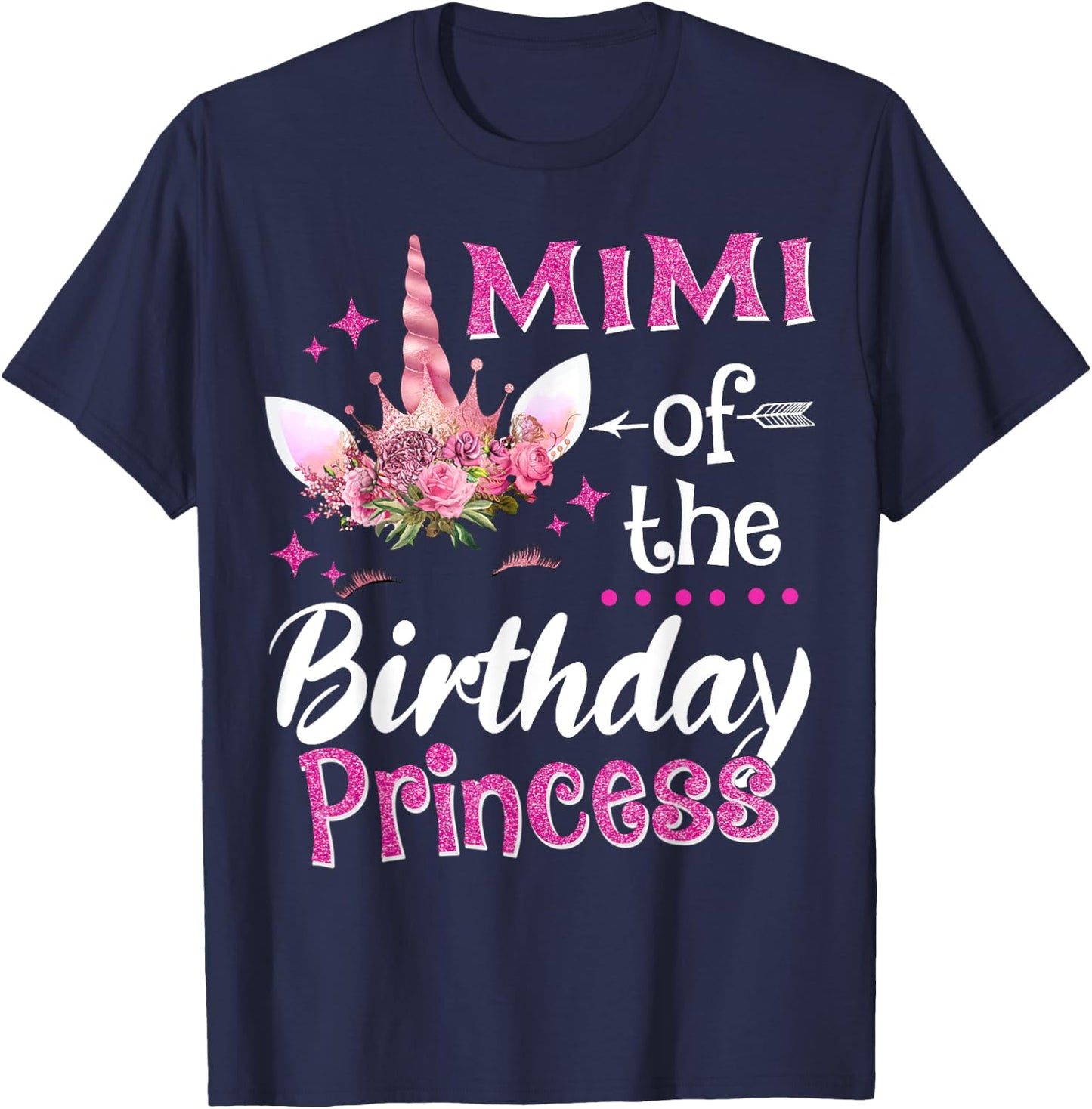 Mimi Of The Birthday Princess Unicorn Flower Grandma T-Shirt - T-Shirt | Navy