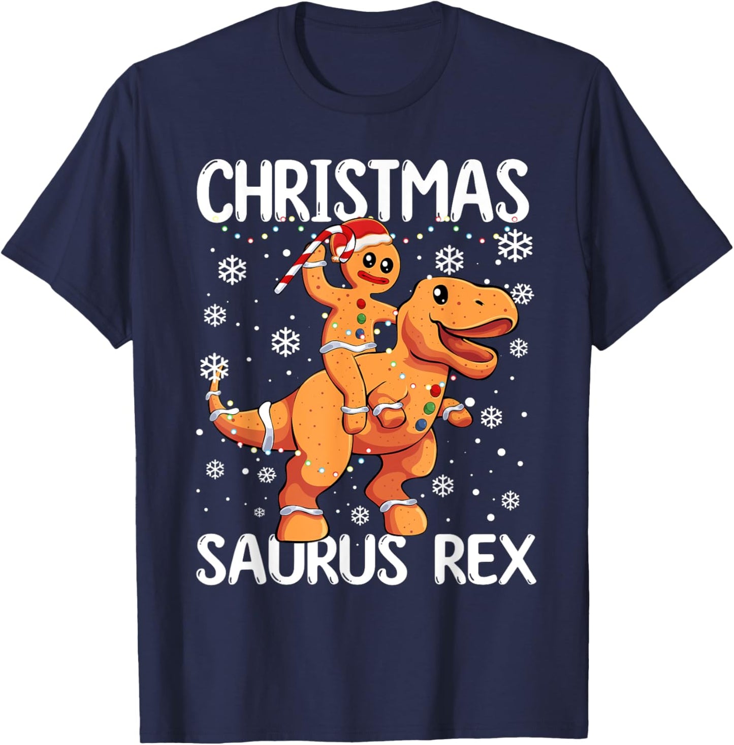 Christmas Saurus Rex Gingerbread Man Cookie TRex Boys Kids T-Shirt - T-Shirt | Navy