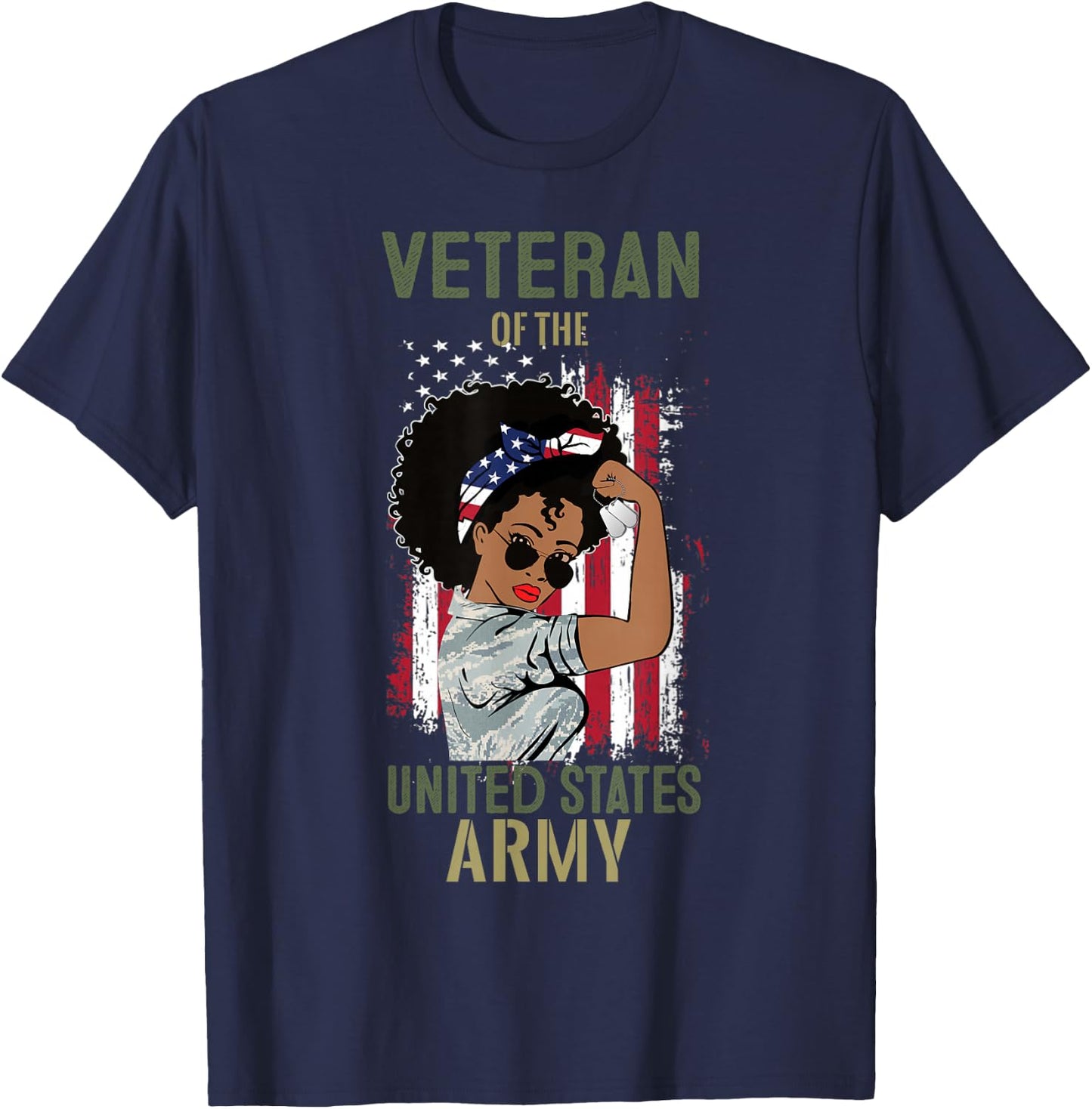 African American Army Veteran Female Shirt, Melanin US Army T-Shirt - T-Shirt | Navy