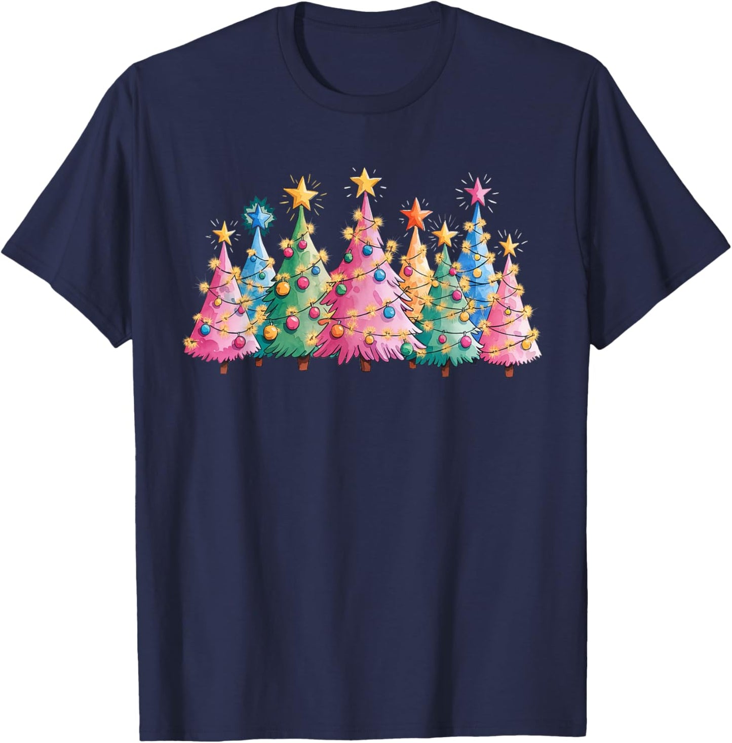 Merry Christmas Pink Christmas Tree, Pink Christmas Costume T-Shirt - T-Shirt | Navy