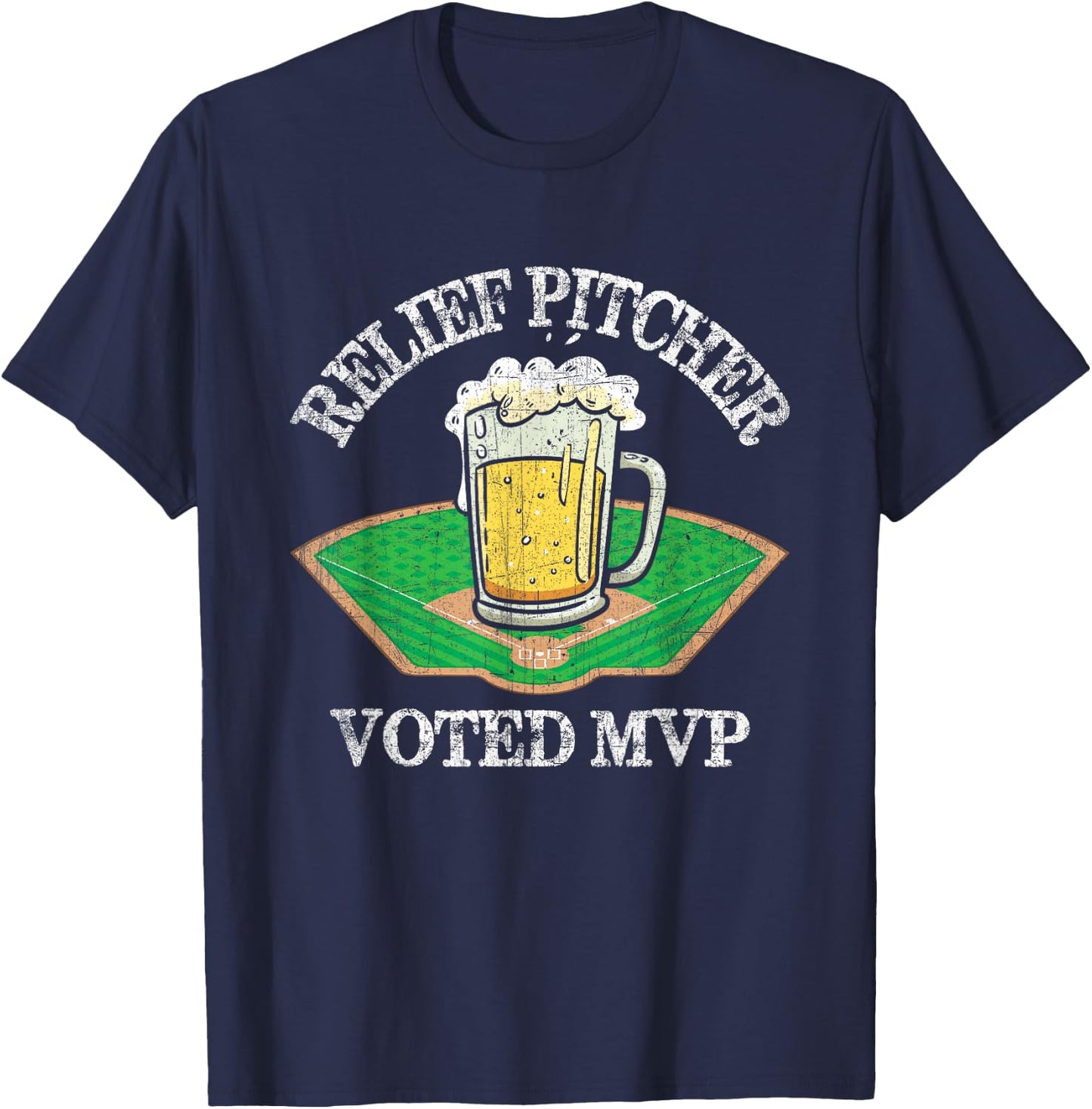 Funny Beer and Baseball Relief Jug T-Shirt - T-Shirt | Navy