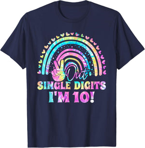 Peace Out Single Digits I'm 10 Tie Dye Birthday Girl T-Shirt - T-Shirt | Navy