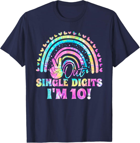 Peace Out Single Digits I'm 10 Tie Dye Birthday Girl T-Shirt - T-Shirt | Navy
