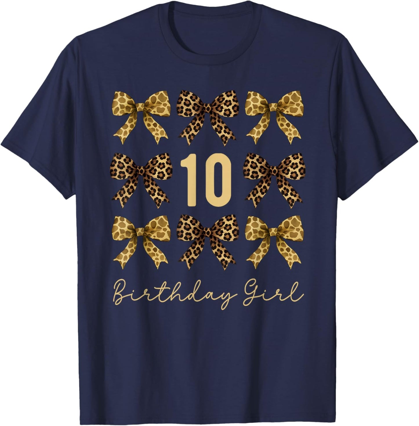 Safari 10th Birthday Girl Coquette Bow Animals Leopard Print T-Shirt - T-Shirt | Navy