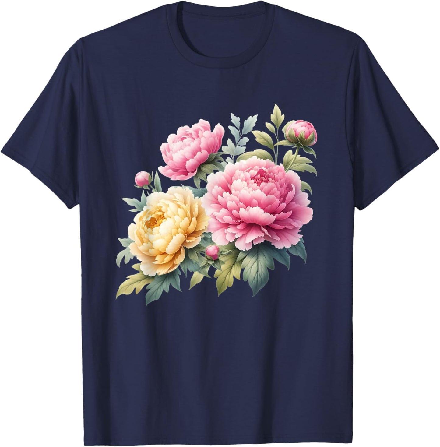 Peonies Flowers Blossom Nature Lover Gardener T-Shirt - T-Shirt | Navy
