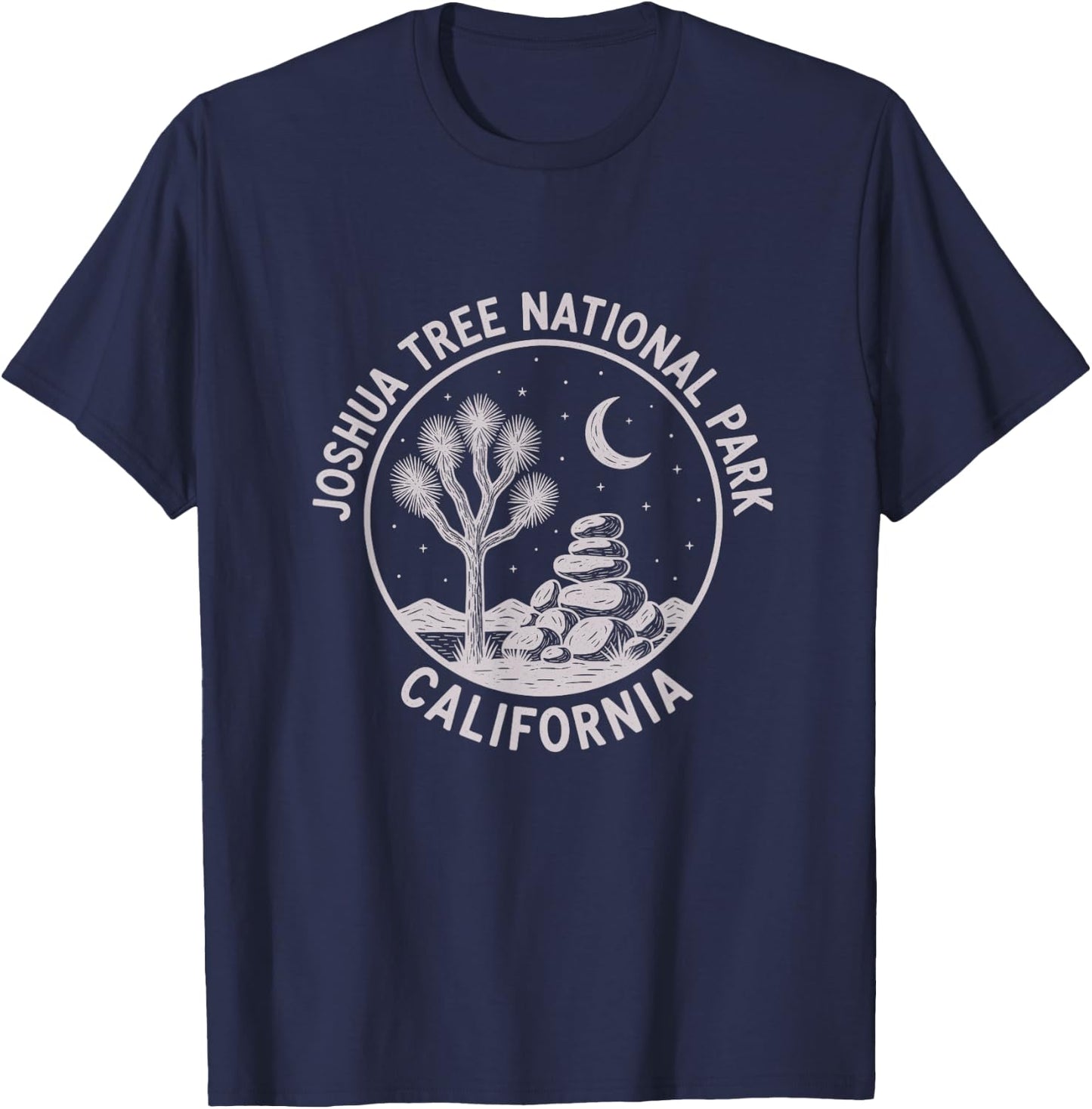 Vintage Joshua Tree National Park California Sketch Design T-Shirt - T-Shirt | Navy