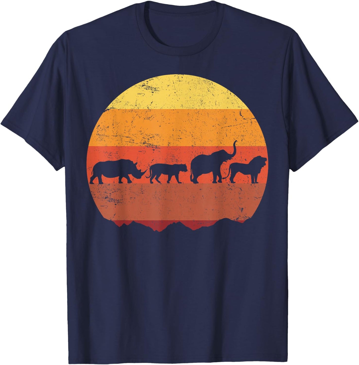 Africa Animals Safari Rhino Lion Elephant T-Shirt - T-Shirt | Navy