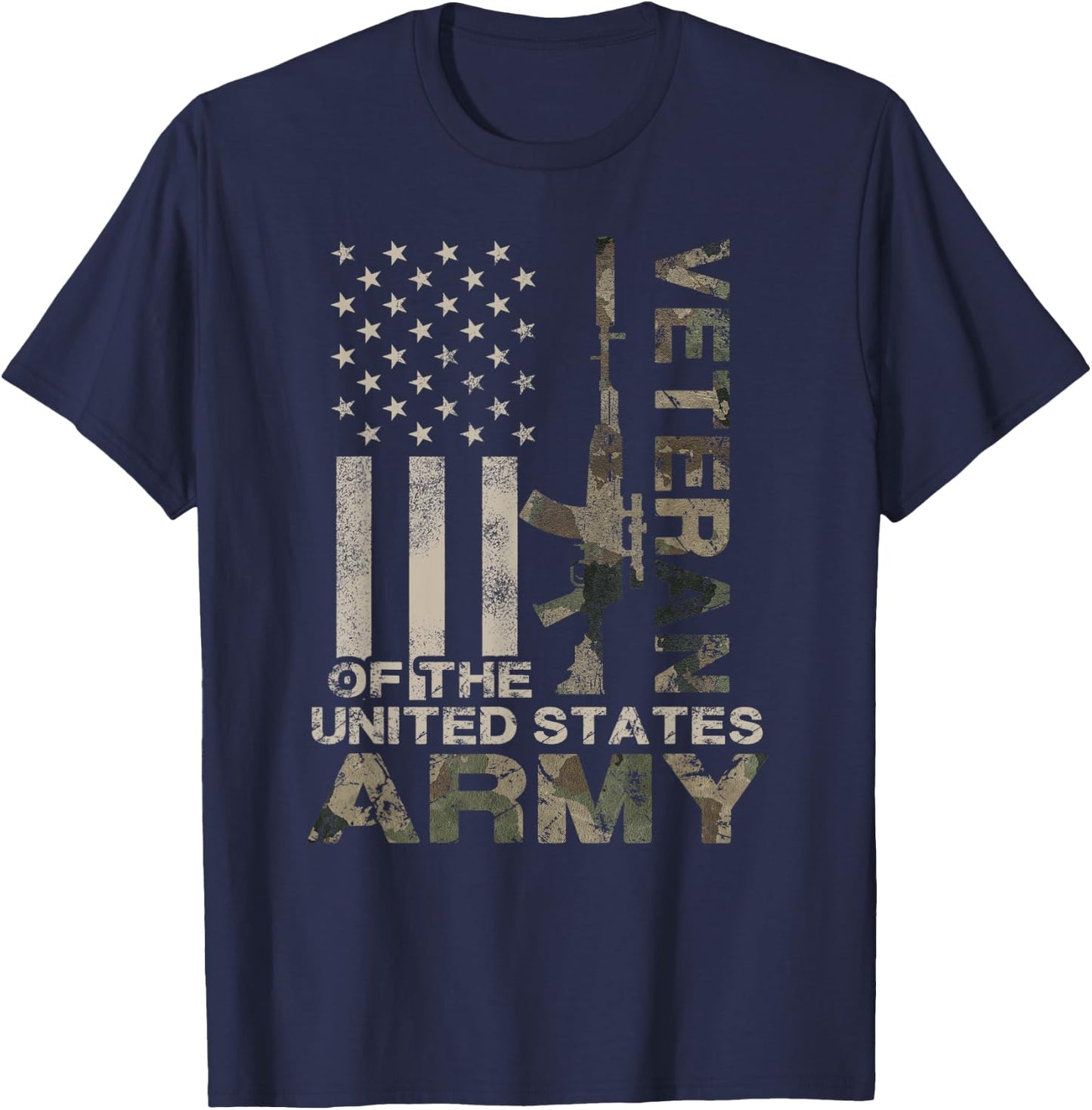 US Army | Military Green Camo Flag Retro Design Gift T-Shirt - T-Shirt | Navy