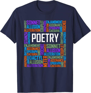 Poetry Words Lover Gift Poetry Writer Gifts T-Shirt - T-Shirt | Navy