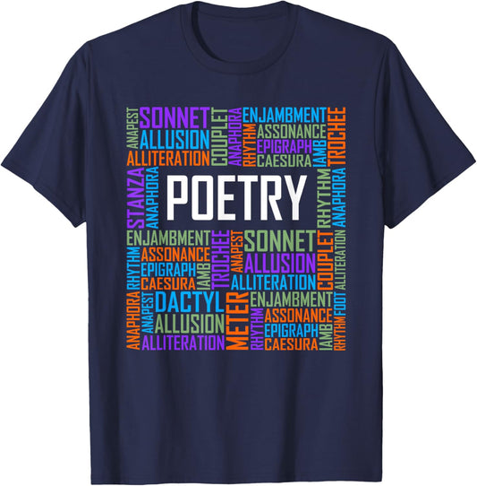 Poetry Words Lover Gift Poetry Writer Gifts T-Shirt - T-Shirt | Navy