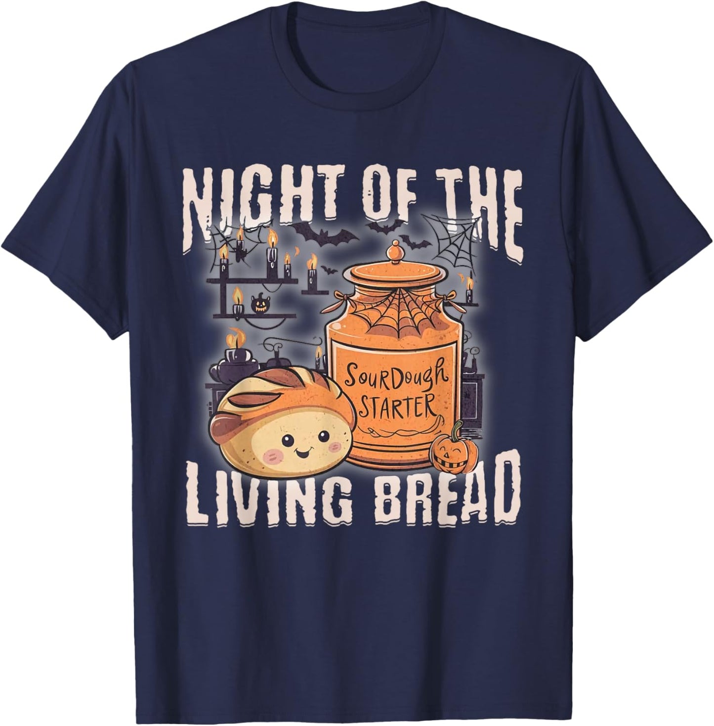 Night Of The Vintage Living Halloween Bread Spooky Season T-Shirt - T-Shirt | Navy