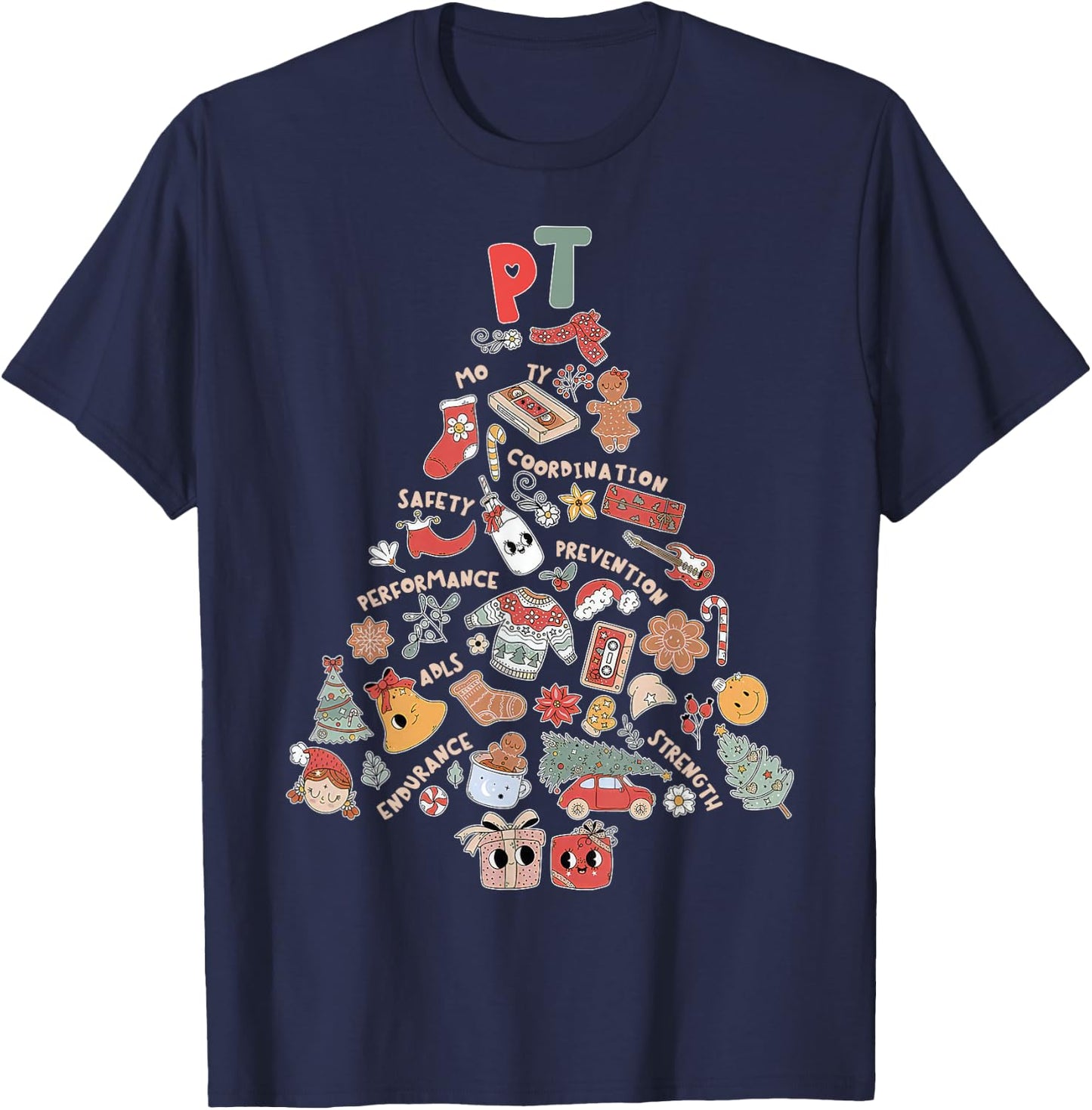 Physical Therapy Christmas PT Therapist Christmas Tree Xmas T-Shirt - T-Shirt | Navy
