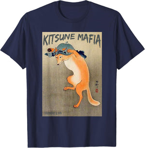 Kitsune Mafia, Anime Nine Tail Fox Spirit, Ukiyo-e Japanese T-Shirt - T-Shirt | Navy