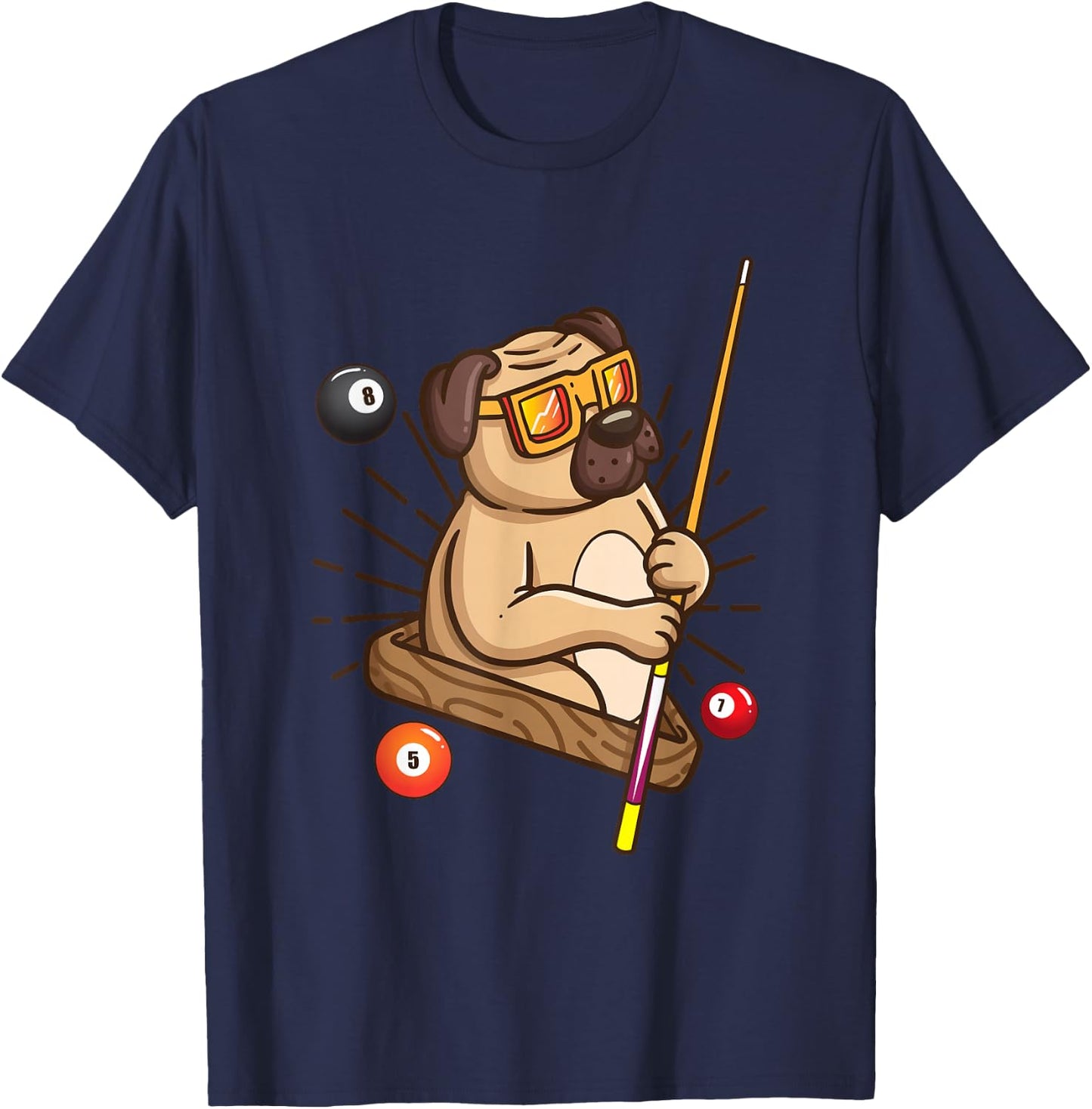 Billiard Pug Dog Hustler Pool Girls Snooker Gifts T-Shirt - T-Shirt | Navy