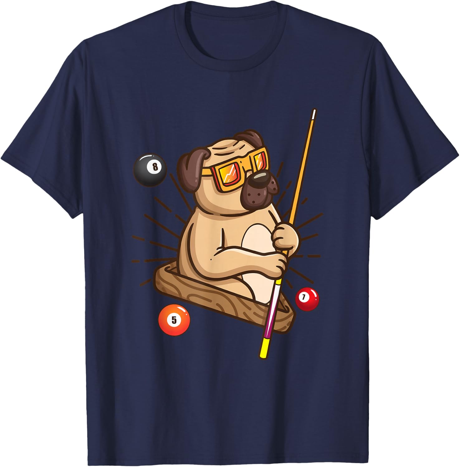 Billiard Pug Dog Hustler Pool Girls Snooker Gifts T-Shirt - T-Shirt | Navy