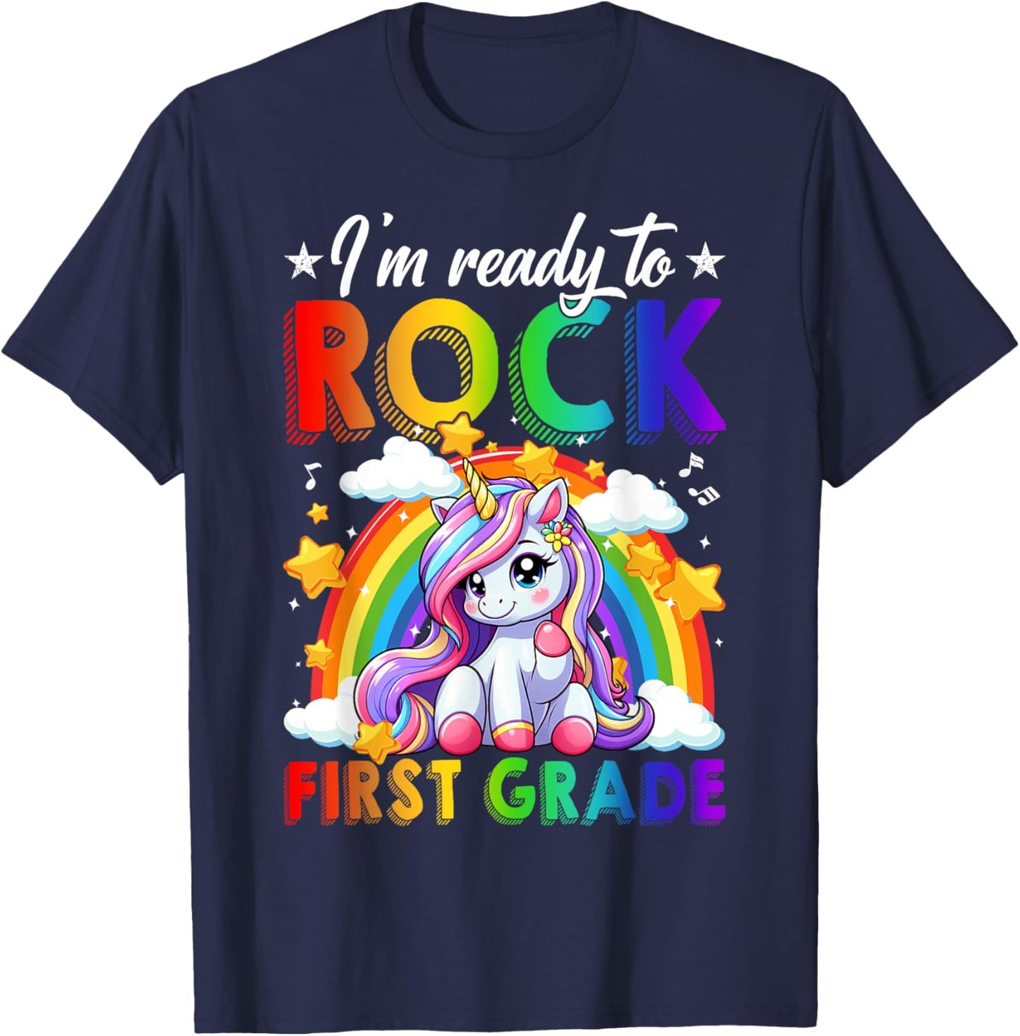 I'm Ready To Rock First Grade Unicorn Back To School Girls T-Shirt - T-Shirt | Navy