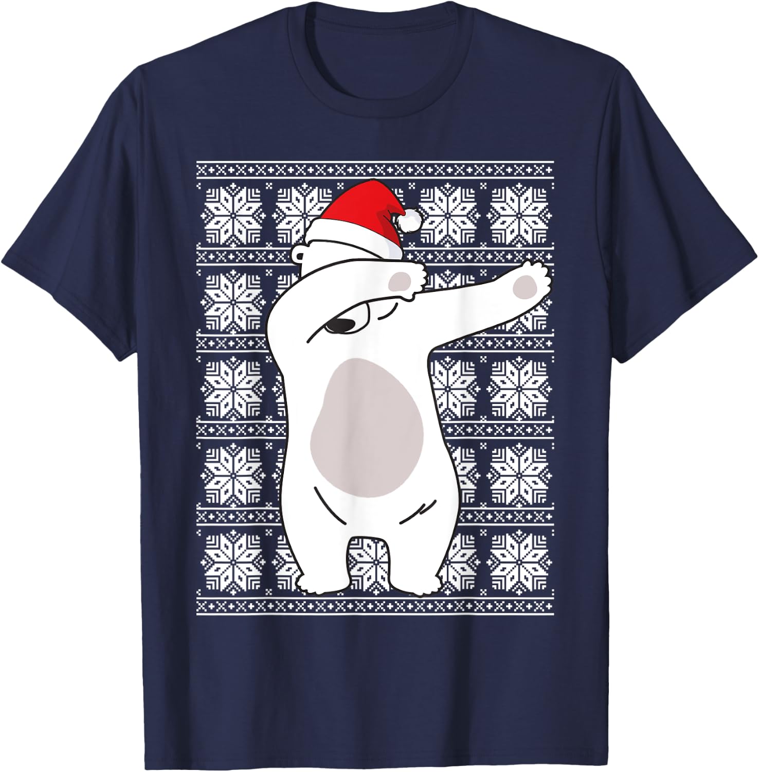 Ugly Christmas Sweater Polar Bear Santa Hat Dabbing Gifts T-Shirt - T-Shirt | Navy