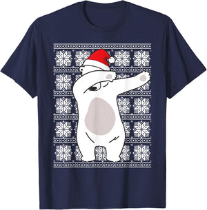 Ugly Christmas Sweater Polar Bear Santa Hat Dabbing Gifts T-Shirt - T-Shirt | Navy